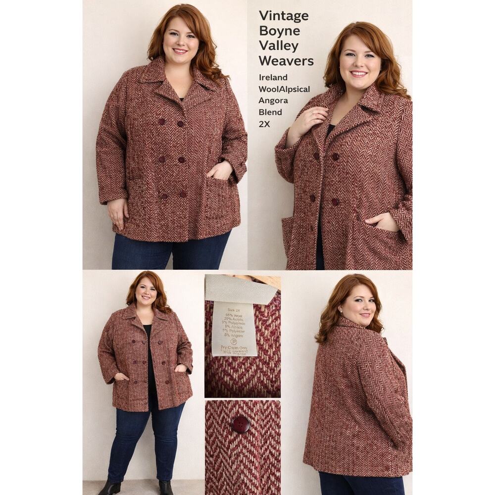 Vintage Boyne Valley Weavers Ireland Wool/Alpaca Angora Blend Jacket Size 2x